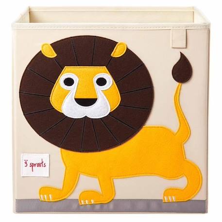 Boîte de rangement pour jouets - Lion - 3 SPROUTS - Toile de coton et feutrine polyester - 33 cm x 33 cm - Blanc BLANC 1 - vertbaudet enfant 