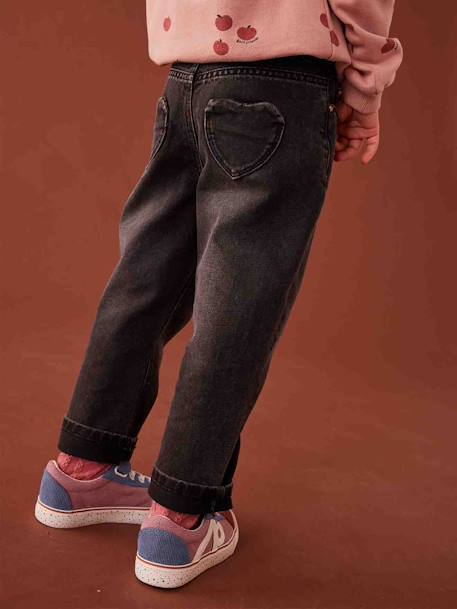 Jean fille mom poches coeur denim gris+gris+stone 6 - vertbaudet enfant 