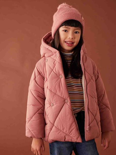 Doudoune fille à capuche doublée sherpa blush+marine+vert 1 - vertbaudet enfant 