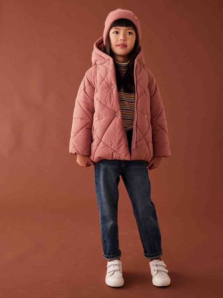 Doudoune fille à capuche doublée sherpa blush+marine+vert 3 - vertbaudet enfant 