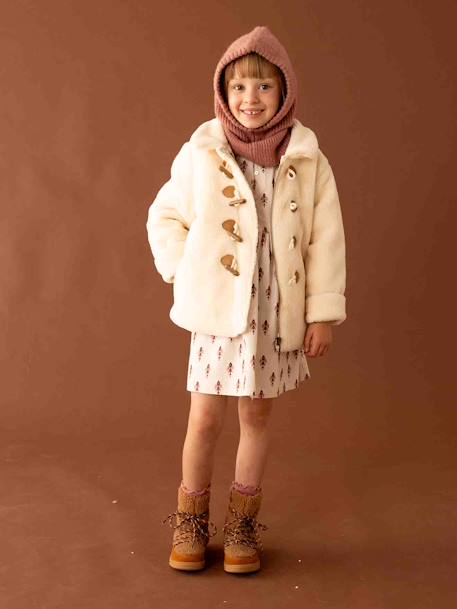 Manteau douillet en sherpa fille fermeture par brandebourgs écru 3 - vertbaudet enfant 