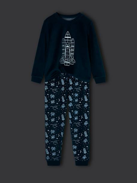 Pyjama garçon velours fusée phosphorescente bleu canard 4 - vertbaudet enfant 
