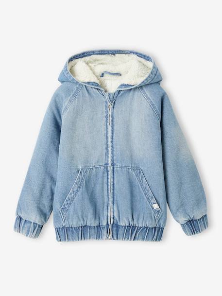 Blouson à capuche en jean garçon doublé sherpa double stone 2 - vertbaudet enfant 