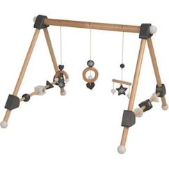 Jouet-Premier âge-Tapis d'éveil et portiques-Portique d'Éveil en Bois pour Bébé - ROBA - Rockstar Baby 3 - Avec 3 Pendentifs - Naturel/Noir