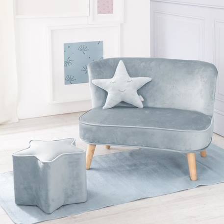 ROBA Canapé et Pouf Enfant Lil Sofa  + Coussin Décoratif Étoile - Ensemble en Velours - Bleu clair BLEU 1 - vertbaudet enfant 