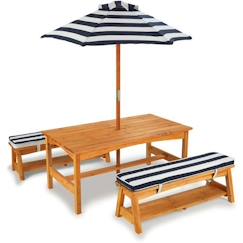 -KIDKRAFT - Ensemble de table de jardin en bois et 2 bancs pour Enfant avec parasol,table de pique-nique pour 4 enfants