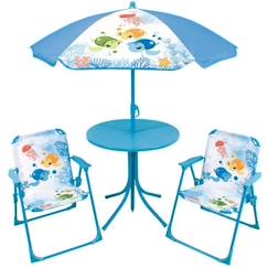 Fun house ma petite carapace salon de jardin tortues pour enfant avec une table, deux chaises et un parasol  - vertbaudet enfant