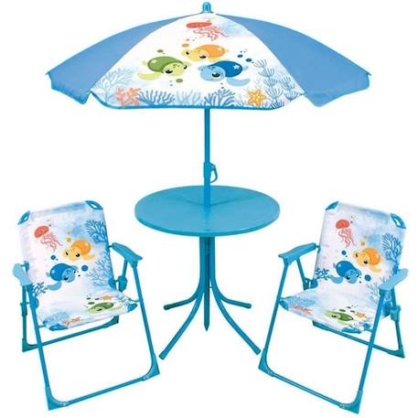 Fun house ma petite carapace salon de jardin tortues pour enfant avec une table, deux chaises et un parasol BLEU 1 - vertbaudet enfant 