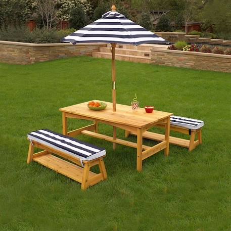 KIDKRAFT - Ensemble de table de jardin en bois et 2 bancs pour Enfant avec parasol,table de pique-nique pour 4 enfants MARRON 3 - vertbaudet enfant 