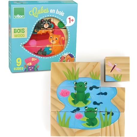 Cubes en bois les animaux - VILAC - Jeux - Mixte - Enfant - Bleu - 12 mois - Multicolore - Intérieur BLEU 1 - vertbaudet enfant 