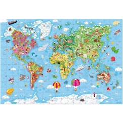 Jouet-Puzzle Carte du Monde 300 pièces - JANOD - Voyage et cartes - Bleu et Vert - Enfant