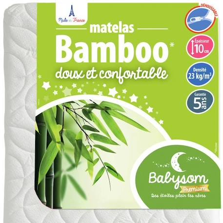Matelas Bébé Bamboo - BABYSOM - 60x120 cm - Déhoussable - Sans Traitement Chimique - Épaisseur 10 cm BLANC 1 - vertbaudet enfant 