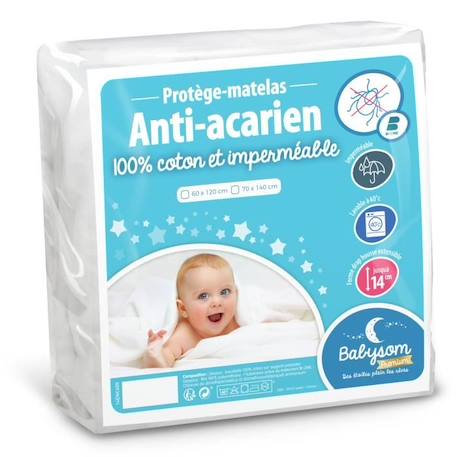 Babysom - Protège Matelas Bébé Anti-acarien - 70x140 cm, Alèse imperméable  Souple et Silencieuse, Bouclette 100% Coton