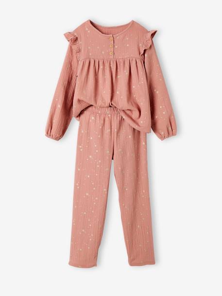 Pyjama long fille noël en gaze de coton blush 1 - vertbaudet enfant 