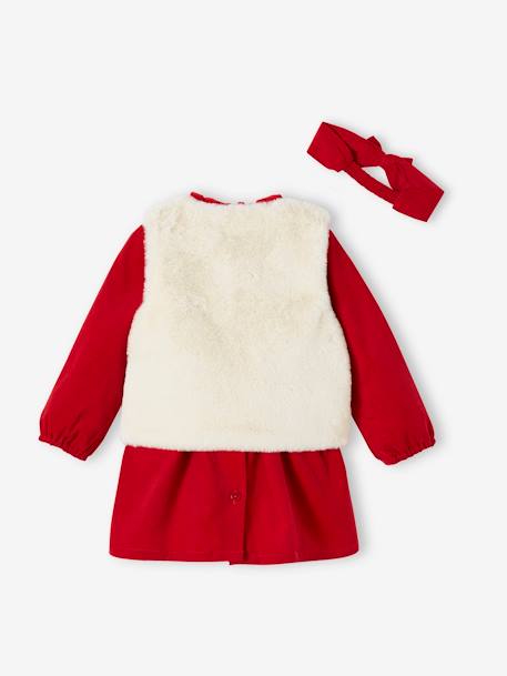Ensemble de Noël bébé : robe, gilet en fausse fourrure, collants et bandeau assorti rouge 7 - vertbaudet enfant 