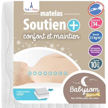 Matelas Bébé Soutien+ 60x120 cm - BABYSOM - Anti-acarien - Contact Latex - Épaisseur 14 cm - Déhoussable BLANC 1 - vertbaudet enfant 