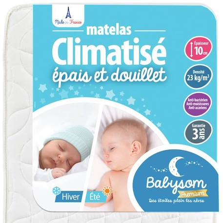 Matelas Bébé Climatisé - BABYSOM - 60x120 cm - Réversible - Anti-acarien - Épaisseur 10 cm BLANC 1 - vertbaudet enfant 