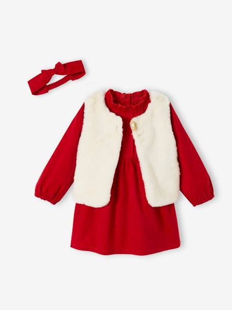 Ensemble de Noël bébé : robe, gilet en fausse fourrure, collants et bandeau assorti rouge 2 - vertbaudet enfant 