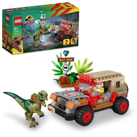 LEGO® Jurassic Park 76958 L'Embuscade du Dilophosaure, Jouet de Dinosaure avec Voiture Jeep VERT 1 - vertbaudet enfant 