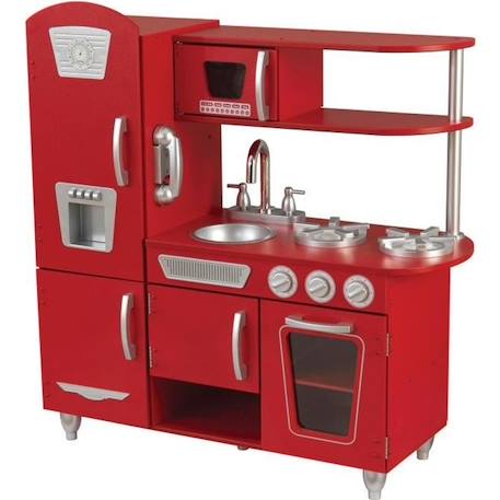 KidKraft - Cuisine en bois pour enfant Vintage Rouge, avec four, réfrigérateur et micro-ondes, accessoires inclus ROUGE 1 - vertbaudet enfant 