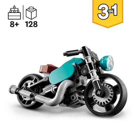 LEGO® Creator 3-en-1 31135 La Moto Ancienne, Jouet Voiture Classique et de Rue, avec Dragster BLEU 3 - vertbaudet enfant 