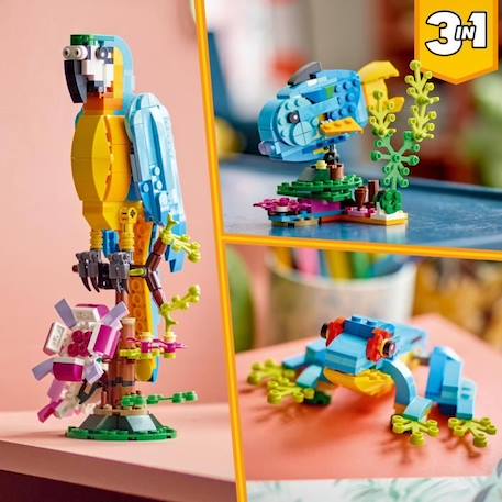 LEGO® Creator 3-en-1 31136 Le Perroquet Exotique, Figurines Animaux de la Jungle, avec Grenouille et Poisson BLANC 5 - vertbaudet enfant 
