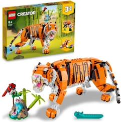 Jouet-Jeux d'imagination-LEGO 31129 Creator 3-en-1 Sa Majesté le Tigre, Jouet et Figurine Animaux, se Transforme en Panda, et Poisson, Enfants Dès 9 Ans