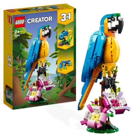 LEGO® Creator 3-en-1 31136 Le Perroquet Exotique, Figurines Animaux de la Jungle, avec Grenouille et Poisson BLANC 1 - vertbaudet enfant 