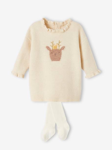 Ensemble de Noël bébé robe en tricot motif renne + collant écru 1 - vertbaudet enfant 