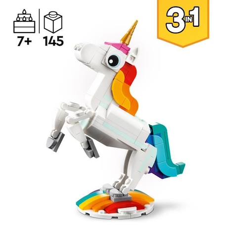 LEGO® Creator 3-en-1 31140 La Licorne Magique, Jouet Hippocampe et Paon,  Figurines d'Animaux BLANC 3 - vertbaudet enfant 