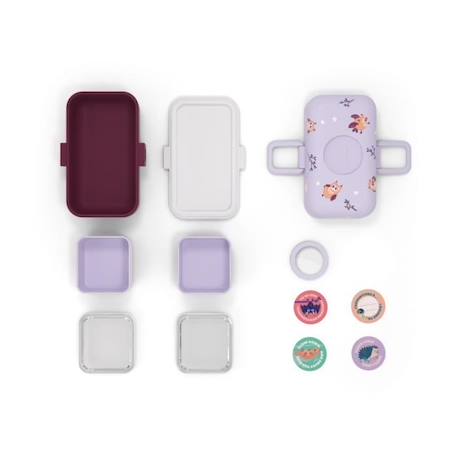 Lunch Box Enfant - Boîte Repas et/ou Goûter 3 Compartiments - Idéal Ecole/Parc - Sans BPA - MB Tresor mauve Owly - MONBENTO BLANC 3 - vertbaudet enfant 