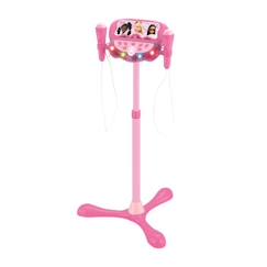 -Microphone Barbie sur pied ajustable lumineux avec enceinte, 2 Micros et Effets vocaux