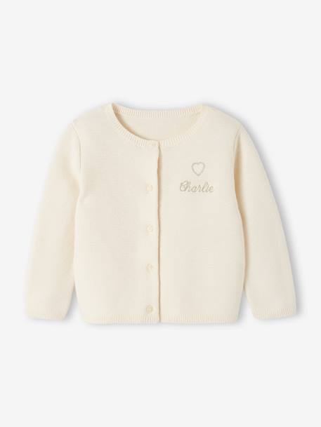 Cardigan broderie dorée coeur bébé beige+ivoire+vieux rose 8 - vertbaudet enfant 