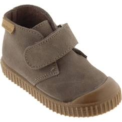 Chaussures-Basket Montante Enfant Victoria - Marine - Scratch - Daim-Nubuck - Couleur Taupe - Confort Exceptionnel