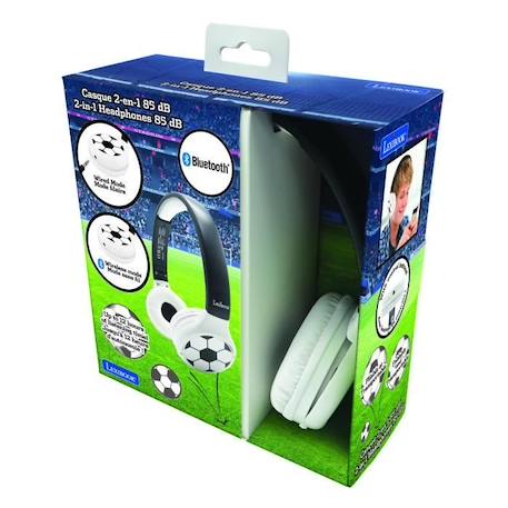 Casque 2 en 1 Bluetooth® et Filaire pliable pour enfants avec limitation de son et design Football BLANC 1 - vertbaudet enfant 