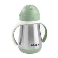 Puériculture-BEABA, Biberon/Tasse d'apprentissage/Gourde Bébé 2 en 1, Tasse Paille Enfant, Inox 100% étanche, Anti-fuite, 250ml, Vert sauge