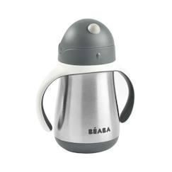 BEABA, Biberon/Tasse d'apprentissage/Gourde Bébé 2 en 1, Tasse Paille Enfant, Inox 100% étanche, Anti-fuite, 250ml, Gris minéral  - vertbaudet enfant