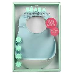 Puériculture-Repas-BEABA, Lot de 2 bavoirs silicone light mist/airy green