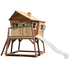 Jouet-Jeux de plein air-Axi - Max Maison Enfant avec Bac à Sable & Toboggan Blanc | Aire de Jeux pour l'extérieur en marron & vert | Maisonnette