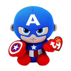 -Jouet en peluche - TY - Captain America - 16 cm - Bleu, Multicolore - Dès 3 ans