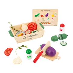 Jouet-Jeux d'imitation-Cuisines et dinette-Jouet d'imitation - JANOD - Set Ratatouille - 32 Accessoires - Bois, Carton et Feutrine - Dès 3 ans