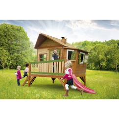 Jouet-Jeux de plein air-Jeux de jardin-Maisonnette Emma en bois avec toboggan rouge AXI pour enfants à partir de 3 ans