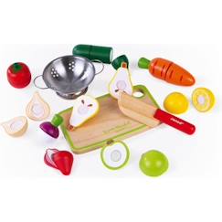 Jouet-Jeux d'imitation-Cuisines et dinette-Jouet d'imitation en bois - JANOD - Set 9 Fruits et légumes à découper - Multicolore - Mixte - 3 ans