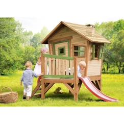 Jouet-Jeux de plein air-Jeux de jardin-Maisonnette en bois Robin avec toboggan rouge pour enfants | AXI