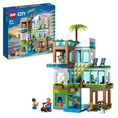 Jouet-LEGO® City 60365 L’Immeuble d’Habitation, Maquette Modulaire avec Chambres, Magasin et Vélo