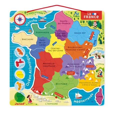 Puzzle France Magnétique 93 pcs (bois) - JANOD - Nouvelles régions 2016 - Dès 7 ans ROUGE 3 - vertbaudet enfant 