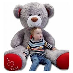 -Nounours en peluche - VELINDA - Teddy Bear 75+85 gris-rouge - Mixte - Intérieur