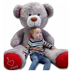 Jouet-Premier âge-Nounours en peluche - VELINDA - Teddy Bear 75+85 gris-rouge - Mixte - Intérieur