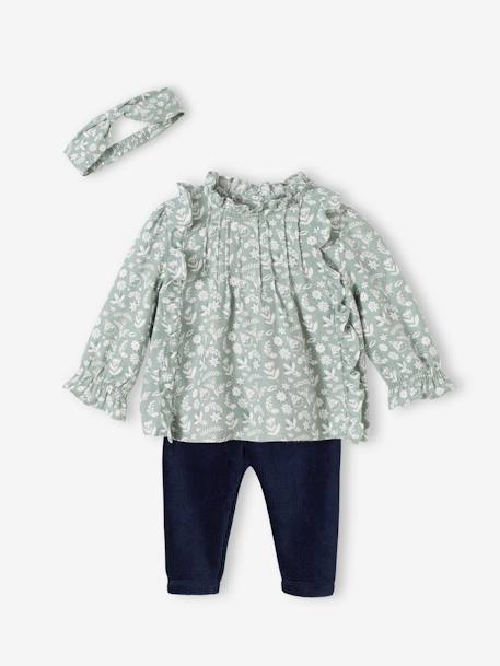 Ensemble 3 pièces bébé blouse + legging + bandeau + bracelet 'Love' pour maman vert sauge 1 - vertbaudet enfant 