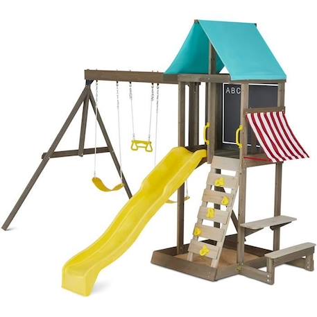 Aire de jeux en bois Newport avec toboggan, balançoires, mur escalade - KidKraft VERT 1 - vertbaudet enfant 